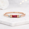 Baguette Ruby Ring 14k Yellow Gold Minimalist Ring With Side Oval Diamond