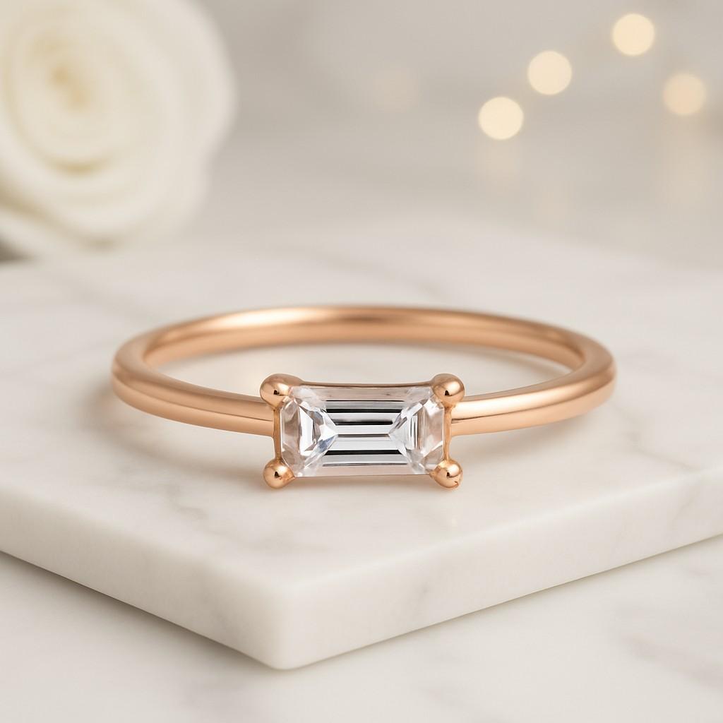 Baguette Wedding Band Thin Stackable Ring Half Eternity Ring Genuine Lab Grown Diamond Ring