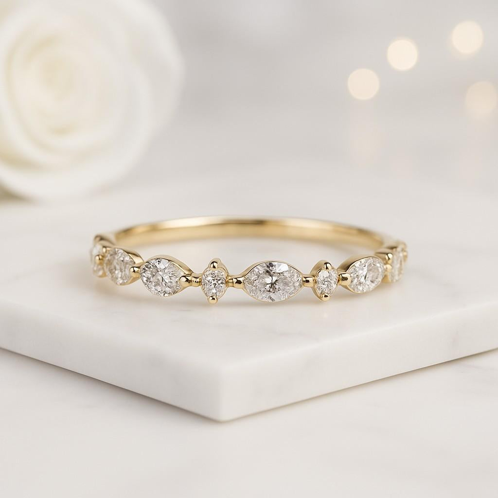 Band for Women Anniversary Chevron Ring Lab Grown Diamond Dainty Promise Ring