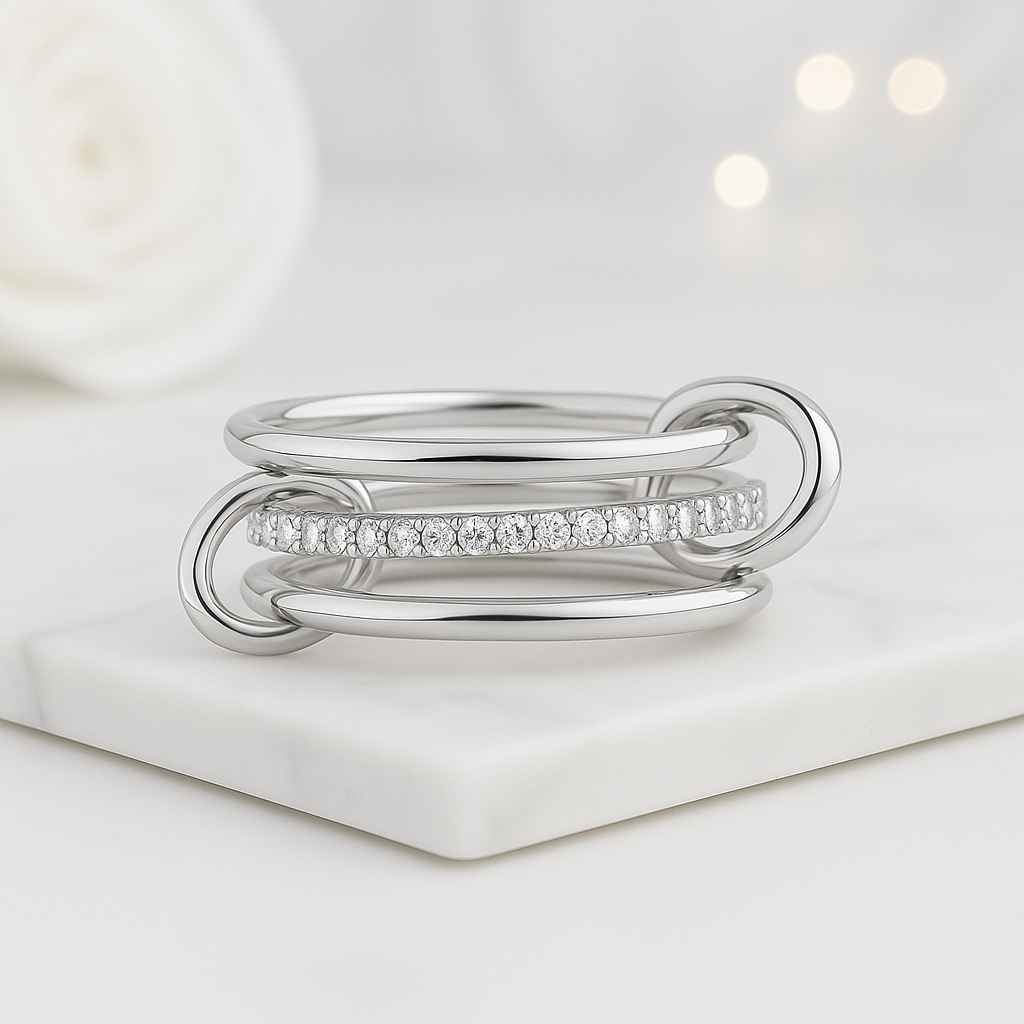 14K Solid Gold Multi Link Connected Ring