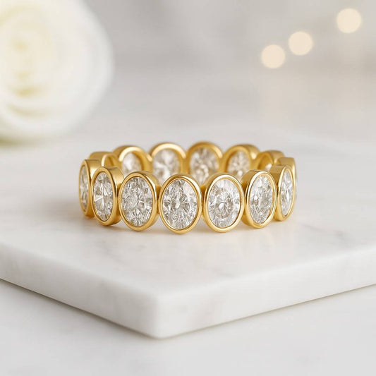Classic Oval Cut Labgrown Diamond Wedding Band Pave Full Eternity Band