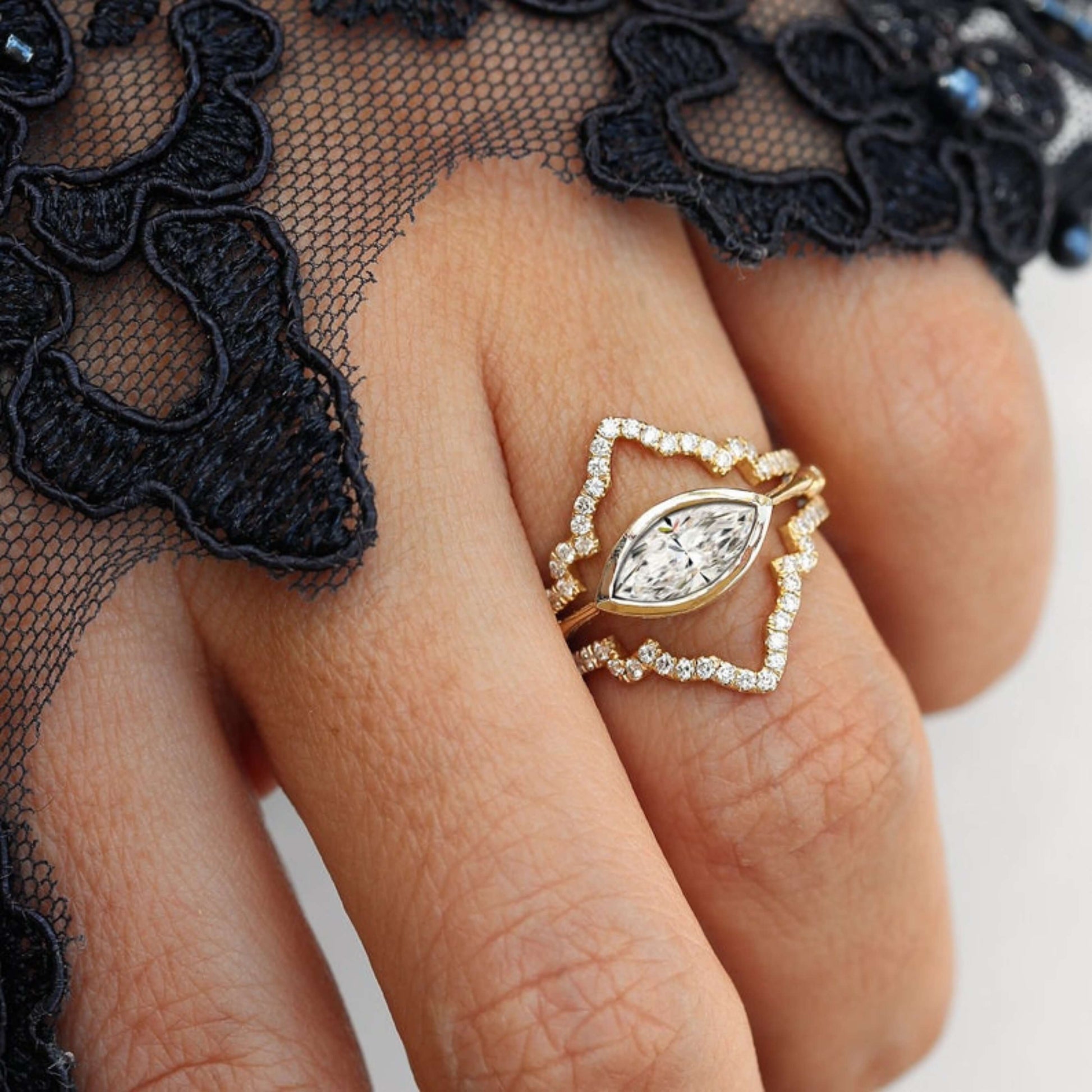  Bezel Set Marquise Cut Diamond Engagement Ring