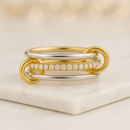 14K Solid Gold Multi Link Connected Ring