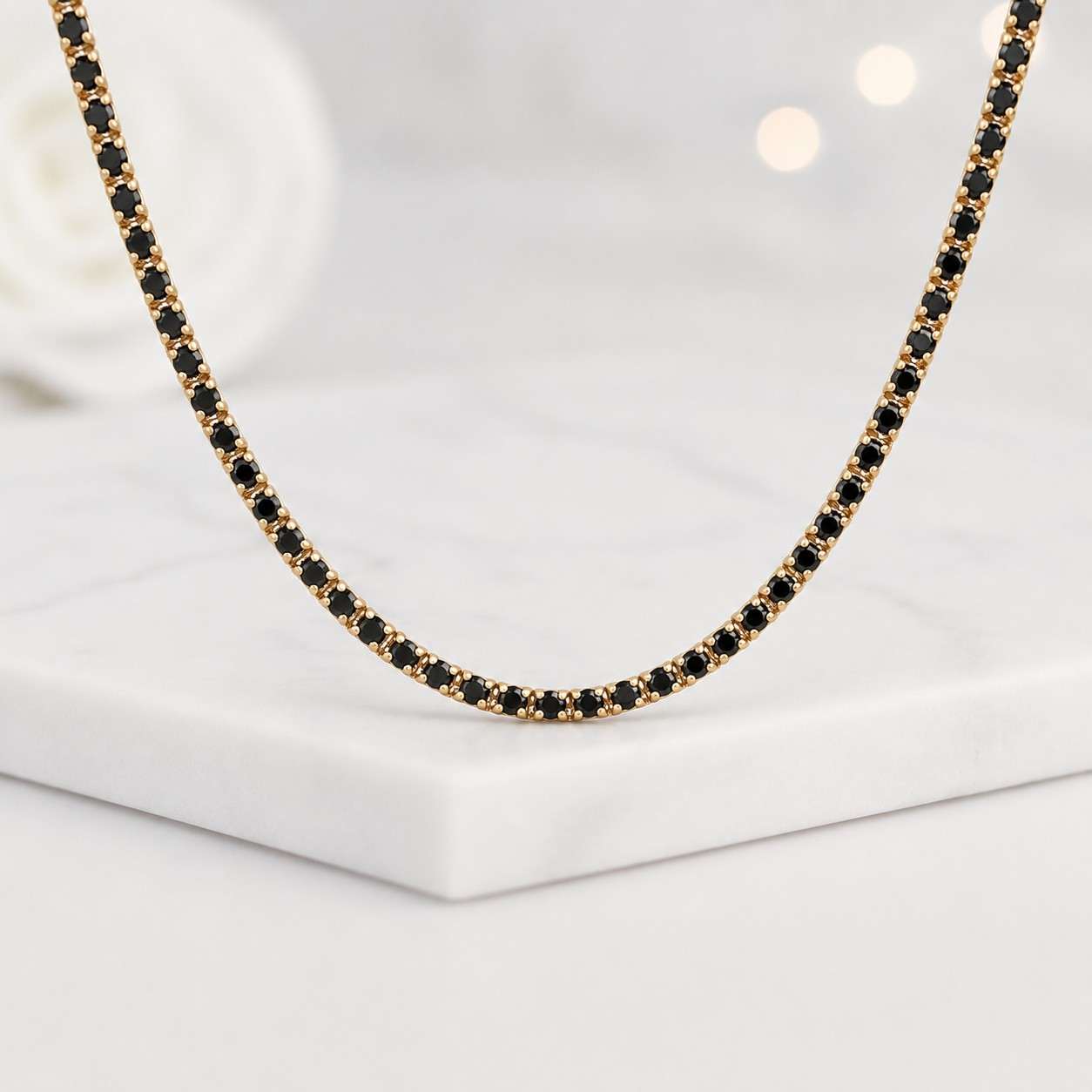 Black CZ Tennis Chain  Real Solid 925 Sterling Silver