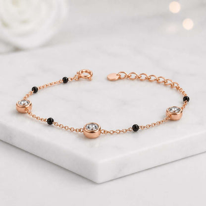 Black Diamond Bracelet, Beaded Gold Bracelet, 14k Solid Gold Chain with 3mm Natural Diamonds, Diamond Stations on Dainty Gold Chain, Poppy
