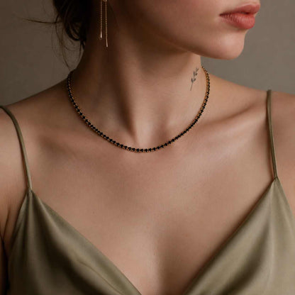 Black Diamond Necklace: Faceted Rondelle Beads, 925 Sterling Silver
