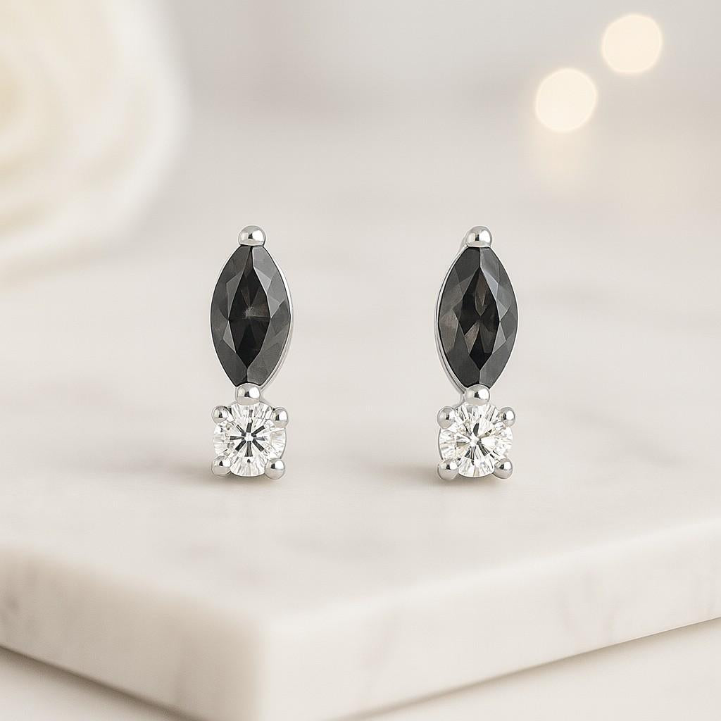 Black Marquise-Cut Rhinestone Diamond Stud Earrings