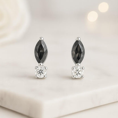 Black Marquise-Cut Rhinestone Diamond Stud Earrings