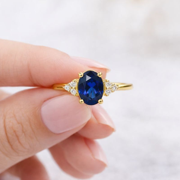 Blue Sapphire Ring Round Diamon Ring Oval Diamond Ring