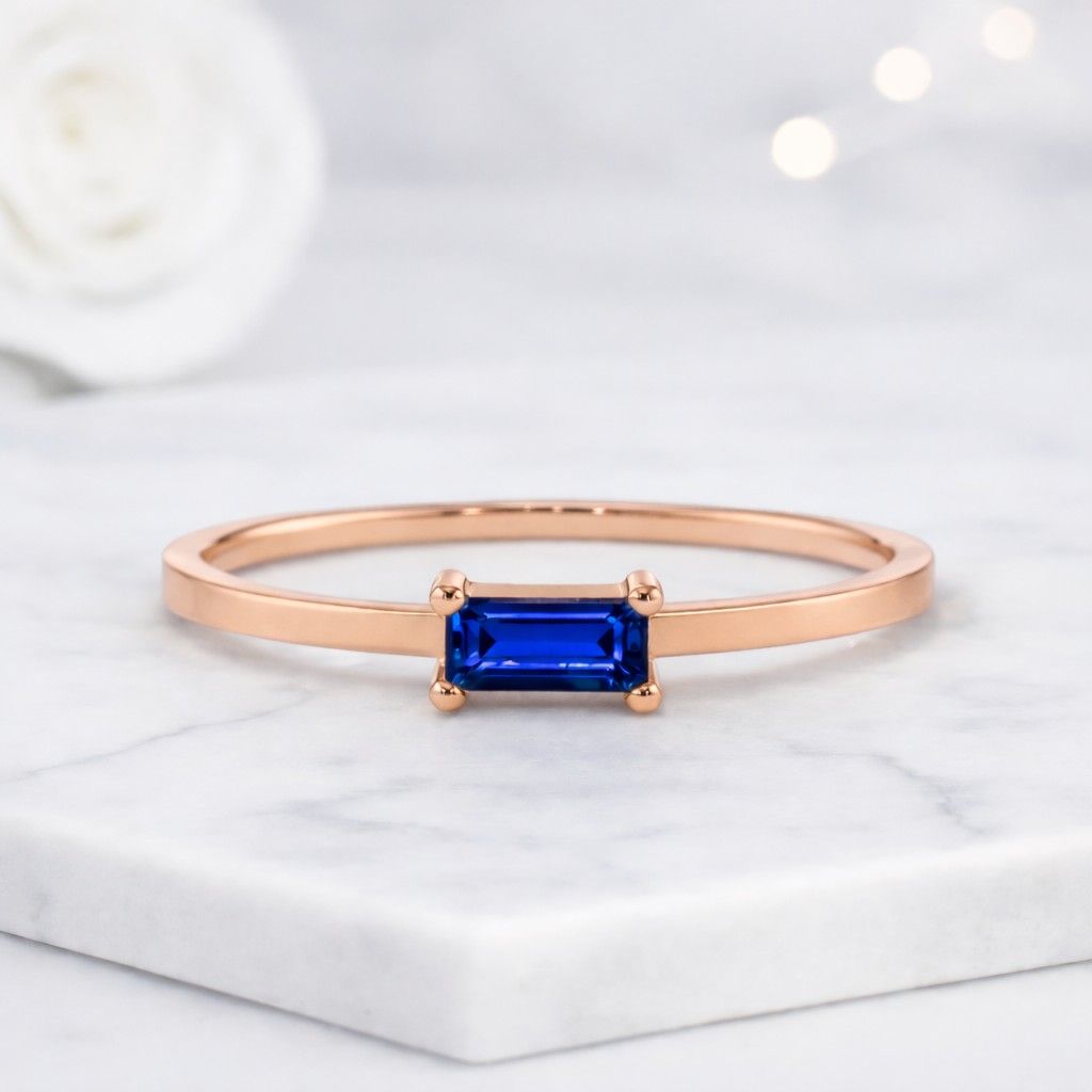blue september birthstone stackable ring dainty statement ring blue sapphire ring for women