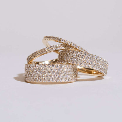 Bubble Ring Real Gold, Scattered Diamond Dome Wedding Ring For Women 