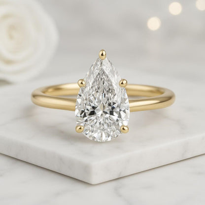 CVD Diamond Solitaire Ring For Wedding Gift 1.00 Carat Pear Cut Lab Grown Diamond Curved Ring