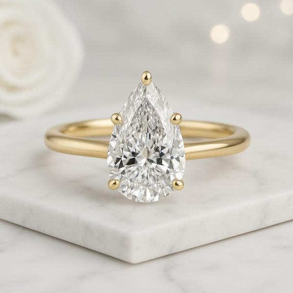 CVD Diamond Solitaire Ring For Wedding Gift 1.00 Carat Pear Cut Lab Grown Diamond Curved Ring