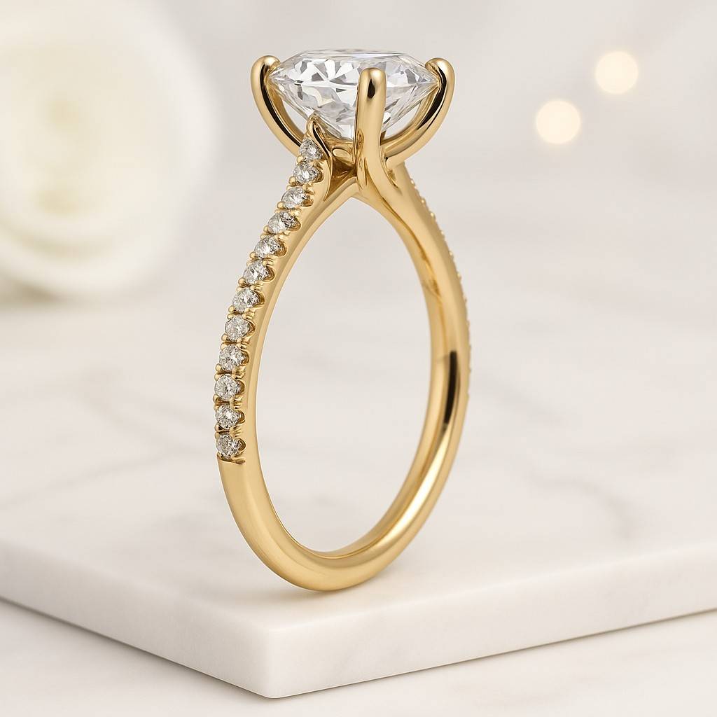 Cathedral setting Lab Grown Diamond Ring Elongated Cushion Cut Solitaire ring