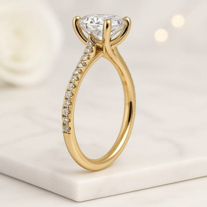 Cathedral setting Lab Grown Diamond Ring Elongated Cushion Cut Solitaire ring