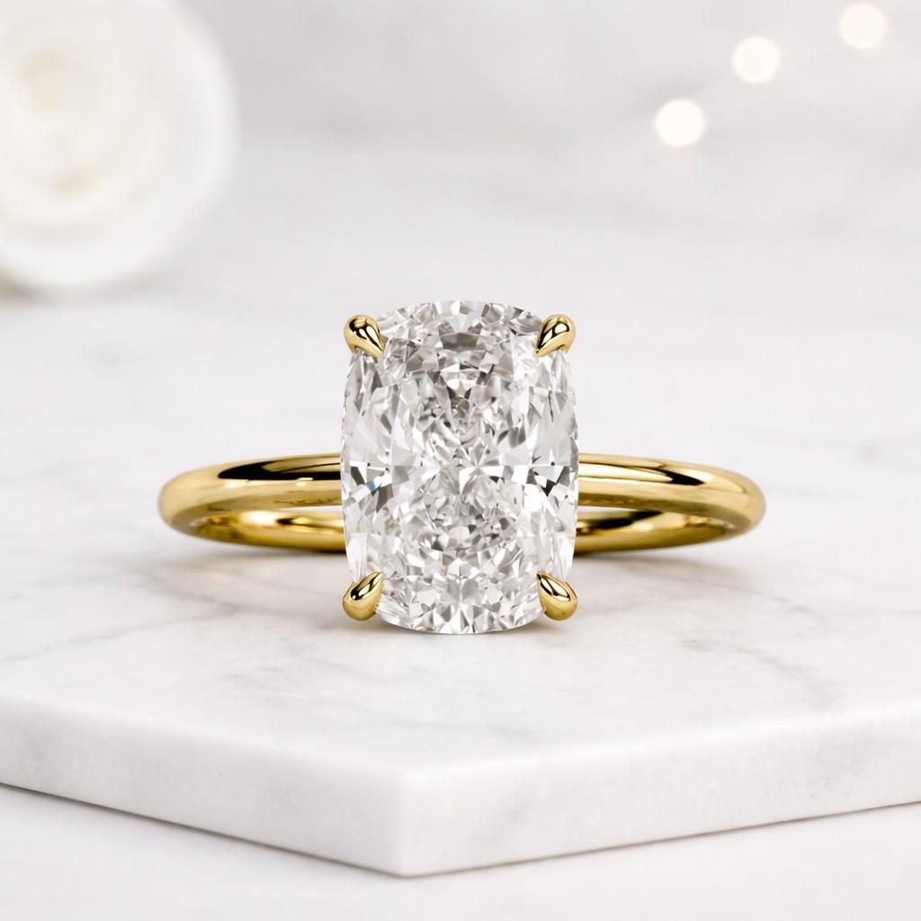 cushion lab grown diamond engagement ring