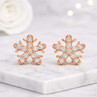 Dainty Winter Snowflake Diamond Stud Earrings in White Gold