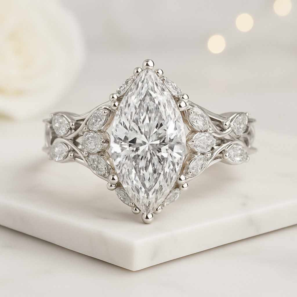 chevron engagement ring set igi certified marquise ring marquise diamond engagement ring knife edge shank ring