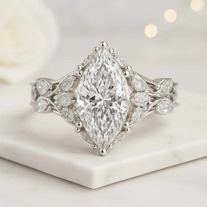 Chevron Engagement Ring Set IGI Certified Marquise Ring Marquise Diamond Engagement Ring Knife Edge Shank Ring