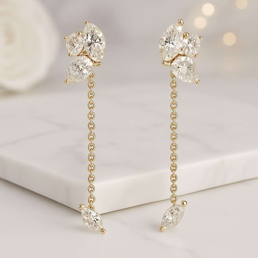 Classic Marquise Diamond Drop Earrings Minimalist Gold Dangle Stud Earrings