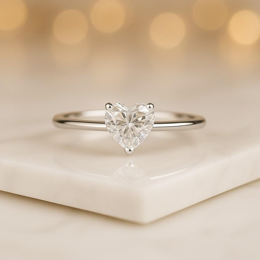 Colorless Moissanite Heart Cut Engagement Ring
