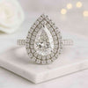 Pear Shaped Moissanite Diamond Double Halo Engagement Ring
