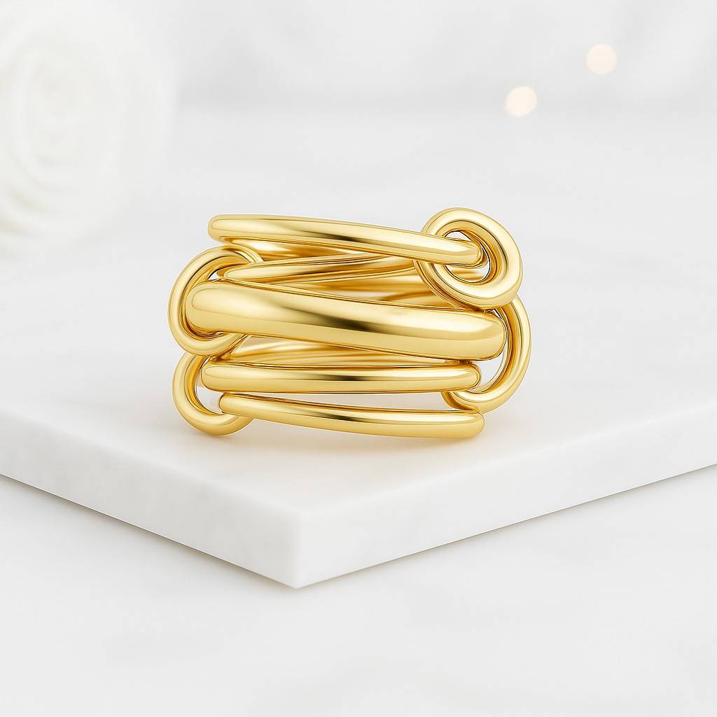 14K Gold Connected Stacker Gold Linked Spinner Ring Two Tone Interlocking Band Ring