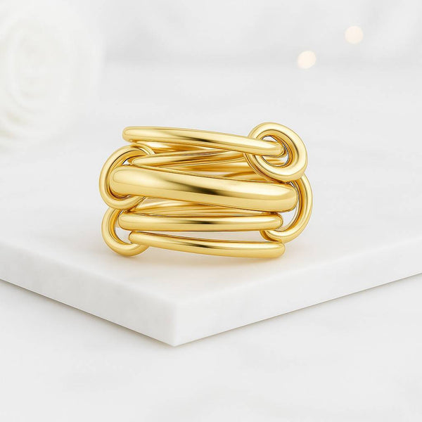 14K Gold Connected Stacker Gold Linked Spinner Ring Two Tone Interlocking Band Ring