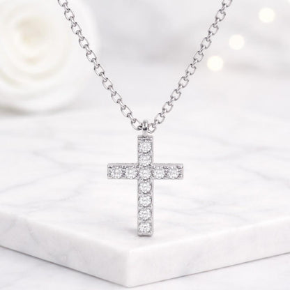 14k Solid Gold Diamond Cross Pendant 14k Gold Petite Layering Necklace