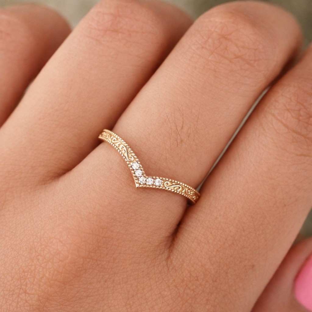 Curved Diamond Band, Matching Stackable Band, 14k Solid Gold Curved Ring Enhancer, Simple Dainty Band
