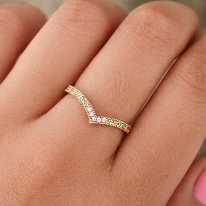 Curved Diamond Band, Matching Stackable Band, 14k Solid Gold Curved Ring Enhancer, Simple Dainty Band
