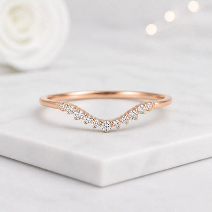 Curved Wedding Band V Wedding Band Lab Grown Diamond Ring Enhancer for Engagement Ring Stacking Wedding Ring Gift Chevron Contour Ring Women
