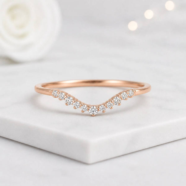 Curved Wedding Band V Wedding Band Lab Grown Diamond Ring Enhancer for Engagement Ring Stacking Wedding Ring Gift Chevron Contour Ring Women
