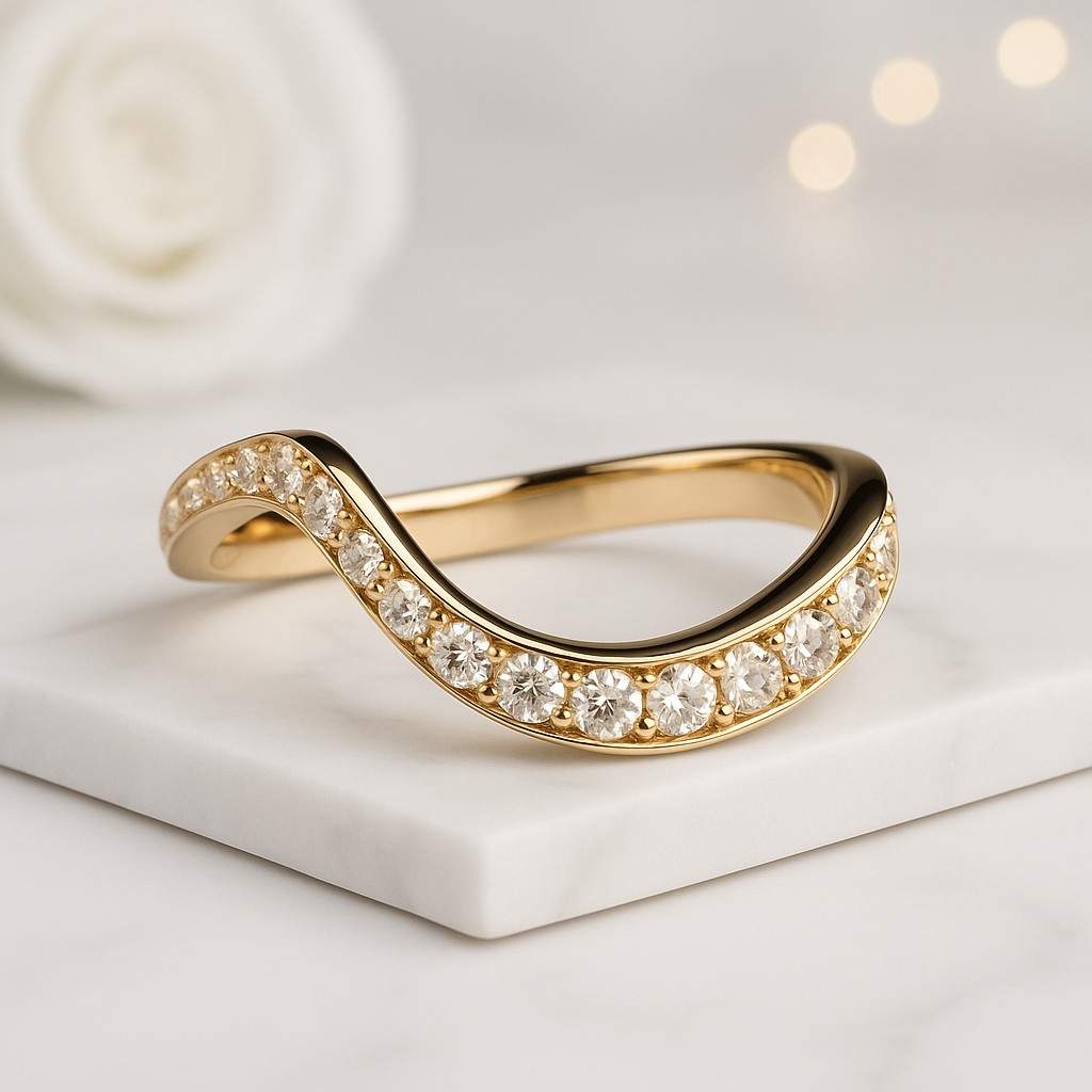 Curved Wedding Band for Engagement Ring Matching Stackable Band