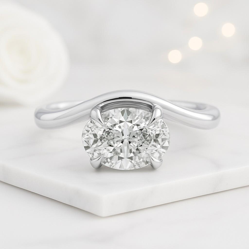 Curved Wedding Ring Set For Women Oval Cut Moissanite Bridal Ring Set Engagement ring set 14K Solid Gold Diamond With Curve Wedding Anniversary Gift Ring Set Her