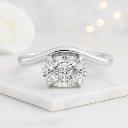 Curved Wedding Ring Set For Women Oval Cut Moissanite Bridal Ring Set Engagement ring set 14K Solid Gold Diamond With Curve Wedding Anniversary Gift Ring Set Her