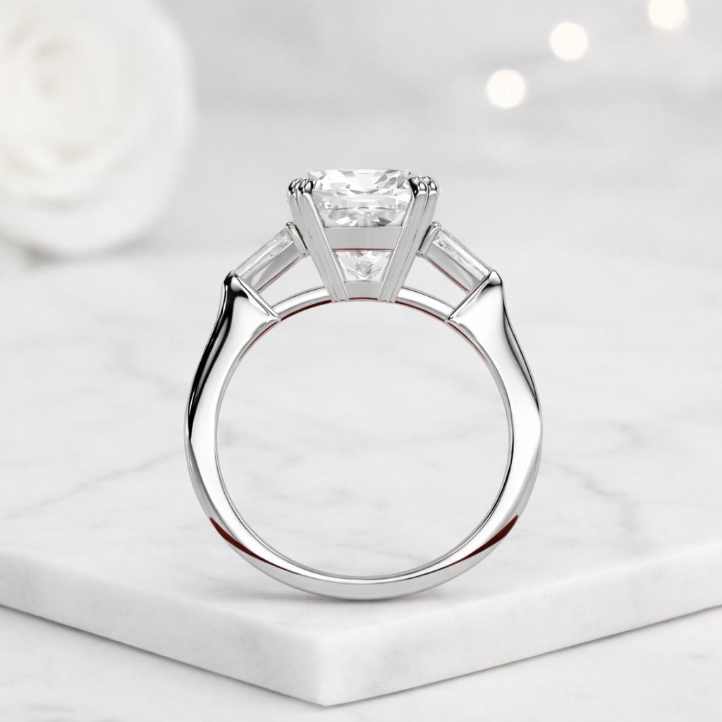 cushion cut diamond with side tapered baguettes