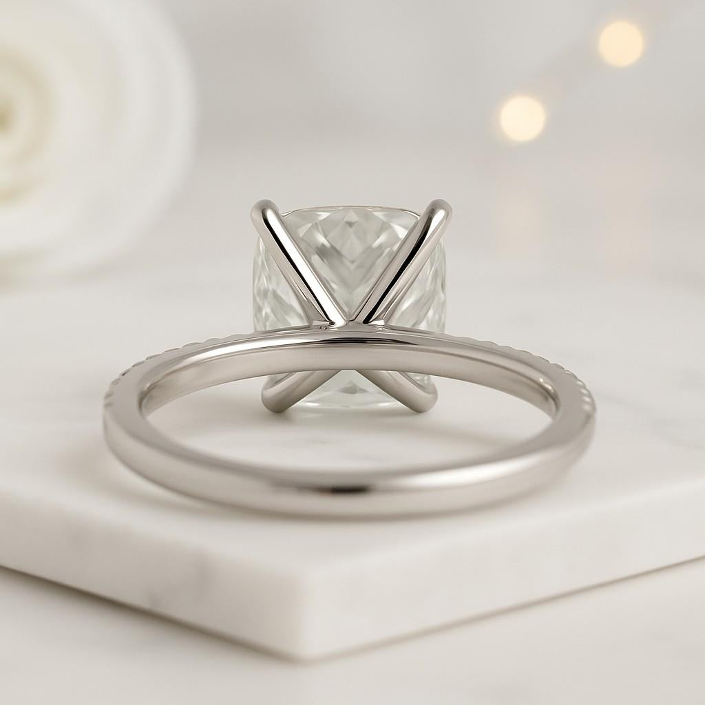 Cushion Cut Lab Grown Diamond Ring Solitaire Hidden Halo Engagement Ring Pave Cathedral Setting Anniversary Ring for Gift IGI Certified Ring Gift For Her