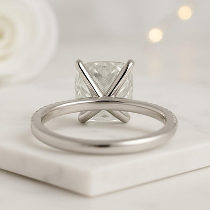 Cushion Cut Lab Grown Diamond Ring Solitaire Hidden Halo Engagement Ring Pave Cathedral Setting Anniversary Ring for Gift IGI Certified Ring Gift For Her