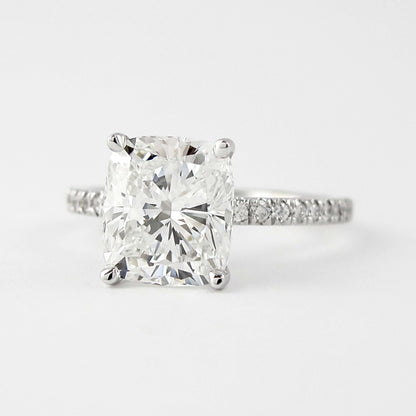 Cushion Cut Moissanite Engagement Ring, 1.5 CT Hidden Halo Moissanite Diamond Ring