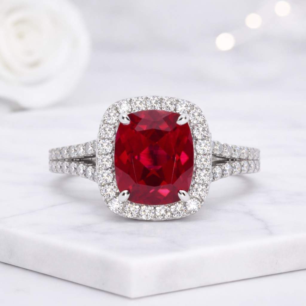 cushion cut ruby engagement ring red gemstone ring