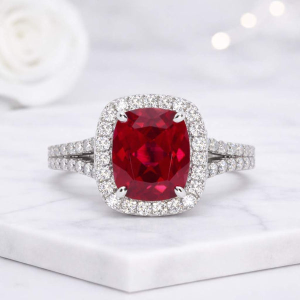 Cushion Cut Ruby Engagement Ring Red Gemstone Ring