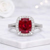 Cushion Cut Ruby Engagement Ring Red Gemstone Ring Pave Band Promise Ring
