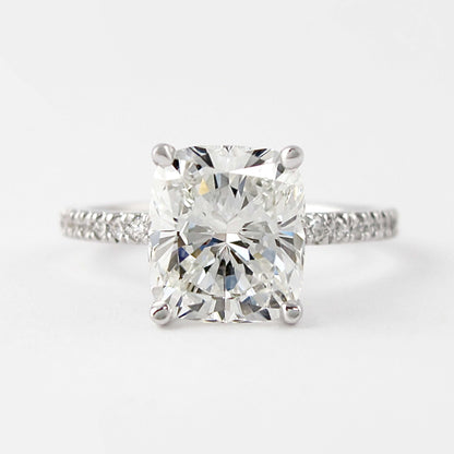Cushion Engagement Ring- 14K Solid Gold Promise Ring- Moissanite Half Eternity Ring