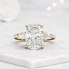 Cushion Lab Grown Diamond Engagement Ring Tapered Baguette Side Stones