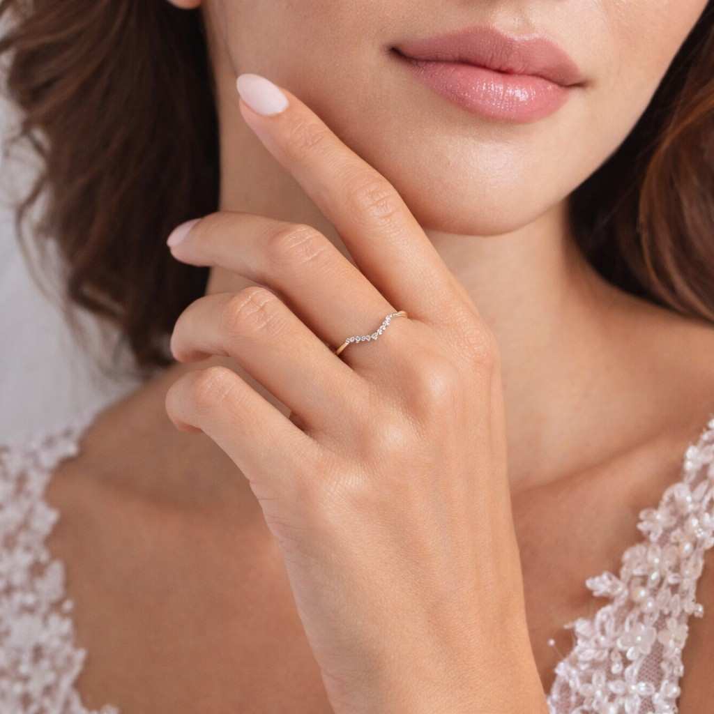 custom curved wedding band v wedding band lab grown diamond ring contour stacking band enhancer for engagement women chevron ring v shaped
