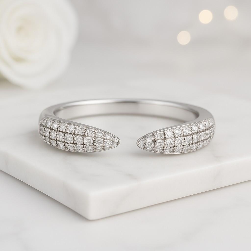 Custom Open Wedding Band Genuine Lab Grown Diamond Ring Full Eternity Ring Solid Gold Gap Wedding Ring Round Stone Cuff Stacking Ring Women