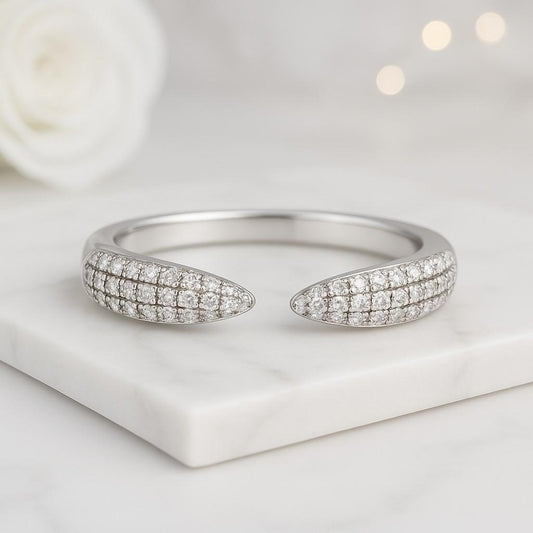 Custom Open Wedding Band Genuine Lab Grown Diamond Ring Full Eternity Ring Solid Gold Gap Wedding Ring Round Stone Cuff Stacking Ring Women