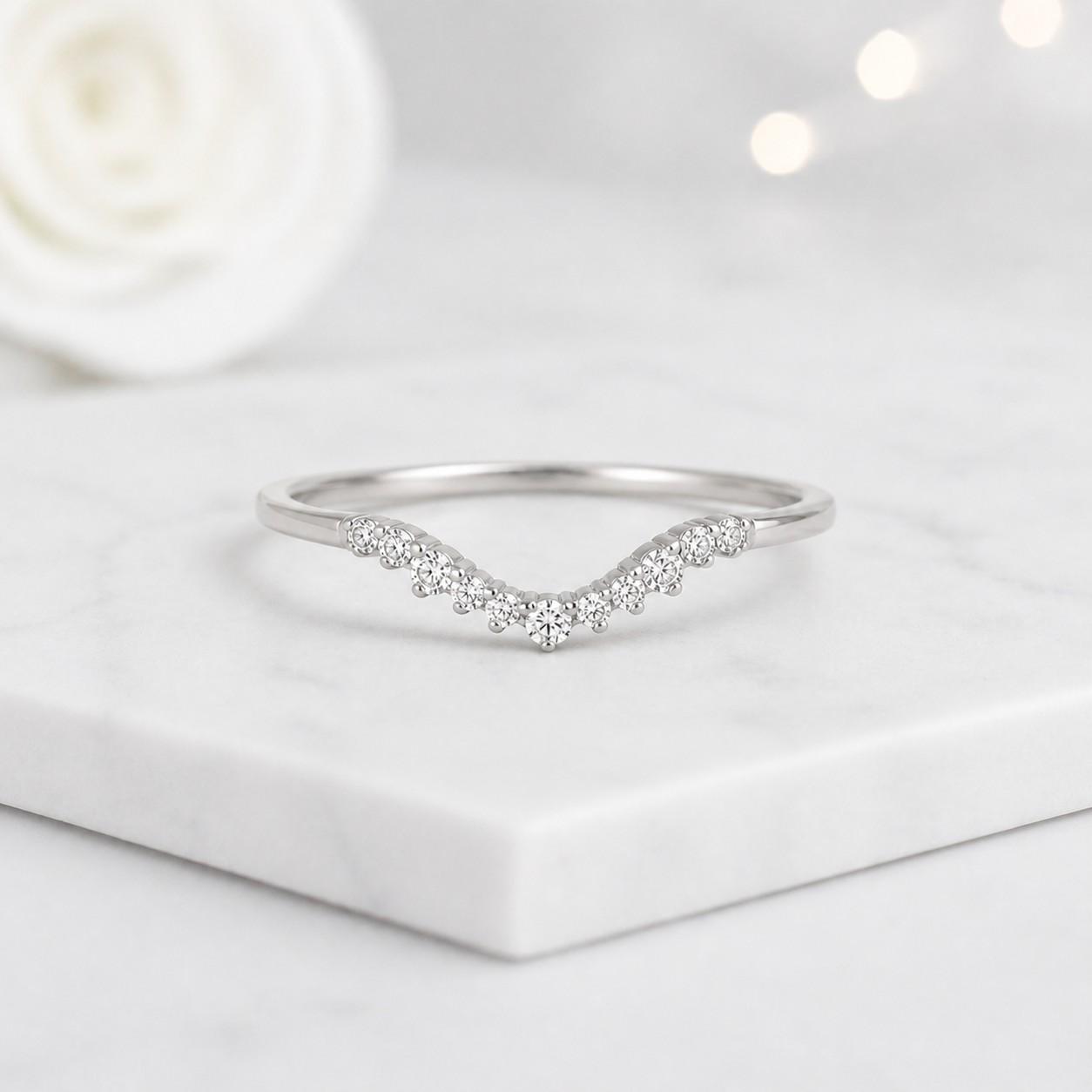 custom pear cut diamond wedding ring curved wedding band v shape stacking ring handmade ring gold promise ring anniversary gift for her
