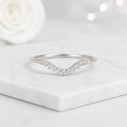 Custom Pear Cut Diamond Wedding Ring Curved Wedding Band V Shape Stacking Ring Handmade Ring Gold Promise Ring Anniversary Gift for Her
